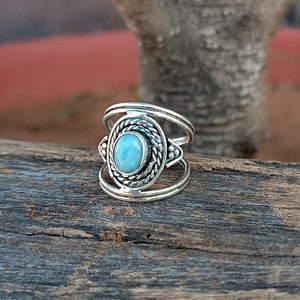 Larimar Ring, 925 Sterling Silver Larimar Ring, Handmade Jewelry, Blue Stone Ring, Statement Ring, Women&#39;s Ring, Silver Band Ring, Larimar