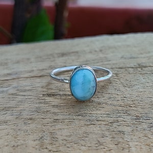 Natural Larimar Ring , 925 Sterling Silver Ring, Handmade Ring, Blue Larimar Jewelry Ring, Women Ring, Silver Ring, All Size ,Gift Her Ring
