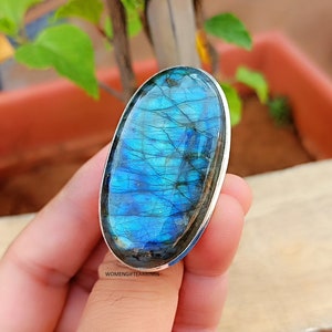 Blue Labradorite 925 Sterling Silver Ring - Handmade Statement Jewelry