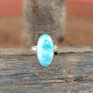 Larimar Ring, 925 Sterling Silver Larimar Ring, Handmade Jewelry, Blue Stone Ring, Statement Ring, Women&#39;s Ring, Silver Band Ring, Larimar