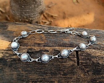 Handmade Pearl Bracelet: .925 Sterling Silver, Adjustable Gemstone Jewelry