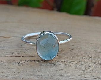 Bague En Argent Sterling Avec Aigue-marine - Taille 7, Design Fleur, Neuve Sans Emballage
