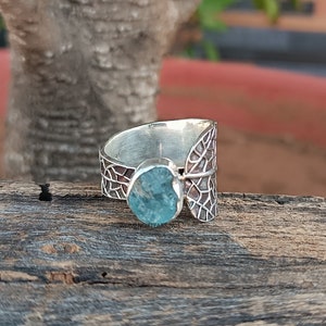 Handmade Aquamarine Ring: 925 Sterling Silver Gemstone Statement Ring
