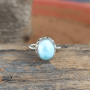Larimar Ring, 925 Sterling Silver Larimar Ring, Handmade Jewelry, Blue Stone Ring, Statement Ring, Women&#39;s Ring, Silver Band Ring, Larimar