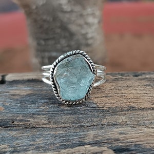 Handmade Aquamarine Ring: 925 Sterling Silver Gemstone Statement Ring