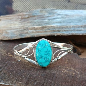 Copper Turquoise  Bangle,, Handmade Jewelry, 925 Sterling Silver Bangle, Adjustable Bangle, Gemstone Bangle, Women Bangle, Gift For Her.