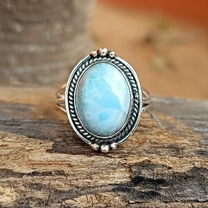 Blue Larimar Gemstone Ring: Handmade 925 Sterling Silver Jewelry