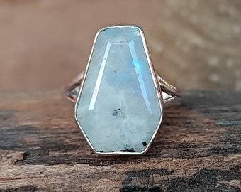 Moonstone Coffin Ring: Handmade 925 Sterling Silver Statement Ring