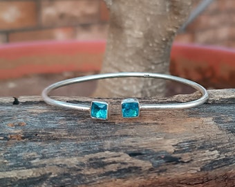 Natural Blue Topaz Gemstone Bangle 925 Sterling Silver Gemstone Jewelry Handmade Bangle Gift For Her Adjustable Silver Jewelry Topaz Jewelry