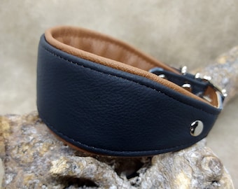 Leather collar "Basic - Black and Cognac", greyhound collar, buckle collar, dog collar, various widths