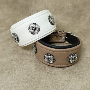 Presenta collare in pelle taglia/HU 22 (mocca), 24 (bianco), collare per levriero, collare con fibbia, collare per cani