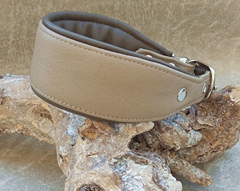Collare in pelle "Basic - Cappuccino e Oliva", collare per levriero, collare con fibbia, collare per cani, varie larghezze