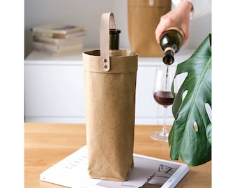 Sac de bouteille de vin en papier kraft, sac de vin, sac de bouteille de vin robuste, sac cadeau recyclable, support de vin en papier, idées cadeaux