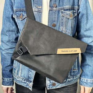 sac messager végétalien en papier kraft lavable, sac à bandoulière en papier de lavage, sac messager, cuir végétalien, sac crossbody en papier