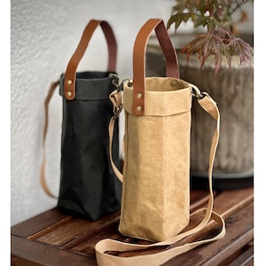 Borsa per bottiglia a tracolla in carta kraft, borsa per bottiglia, portabottiglie da appendere, portabottiglie - sostenibile - pelle vegana