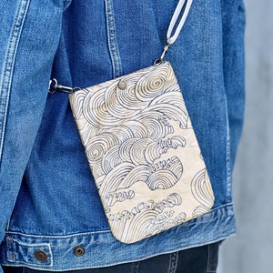 Handytasche aus Kraftpapier, Handytasche mit Kunstdruck, kleine Umhängetasche für Damen, Umhängetasche für Handy - nachhaltige Geschenke