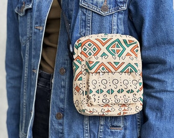 bolso de hombro colorido con patrón étnico / bolso bandolera bordado de algodón / bolso de hombro boho hecho a mano / bolso de festival único