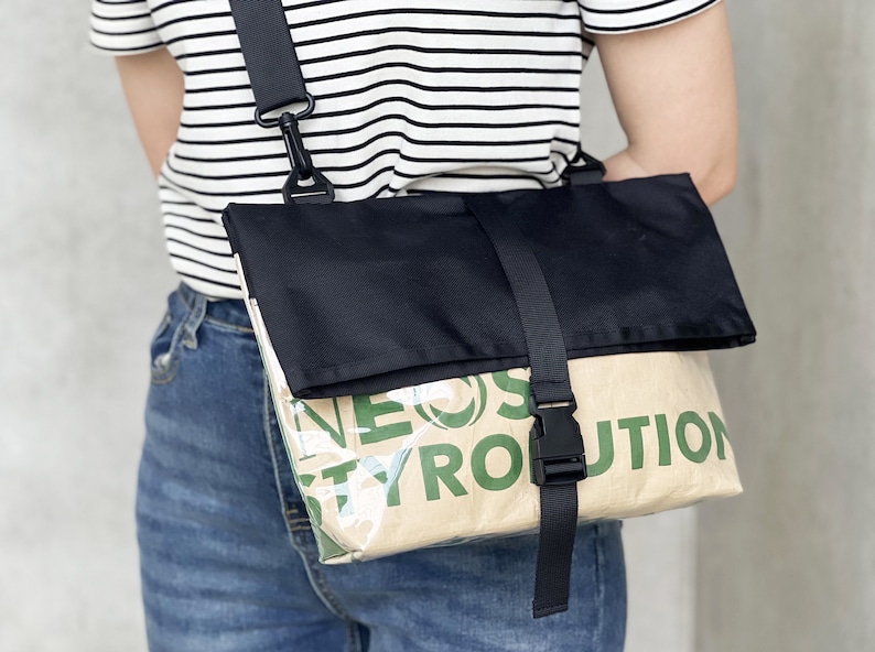 Upcycled Messenger Bag Made From Recycled Flour Sack, Crossbody Bag