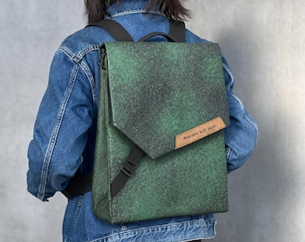 Mochila minimalista de papel kraft lavable – Mochila para hombre/mujer – Verde, negro o marrón – Vegana y ligera – Compatible con portátiles de 15,6 pulgadas