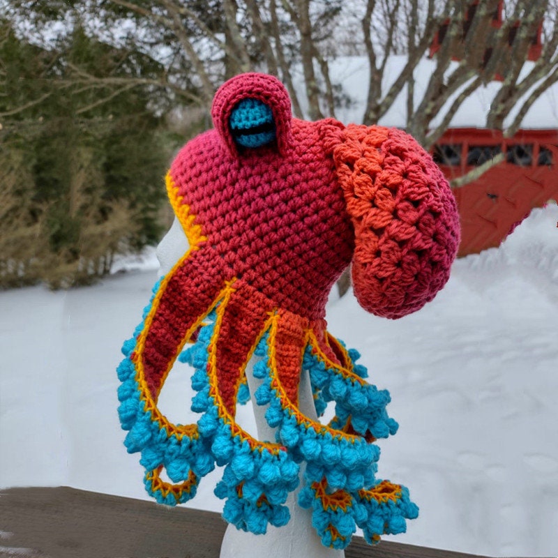 Knitted Squid Hat Etsy