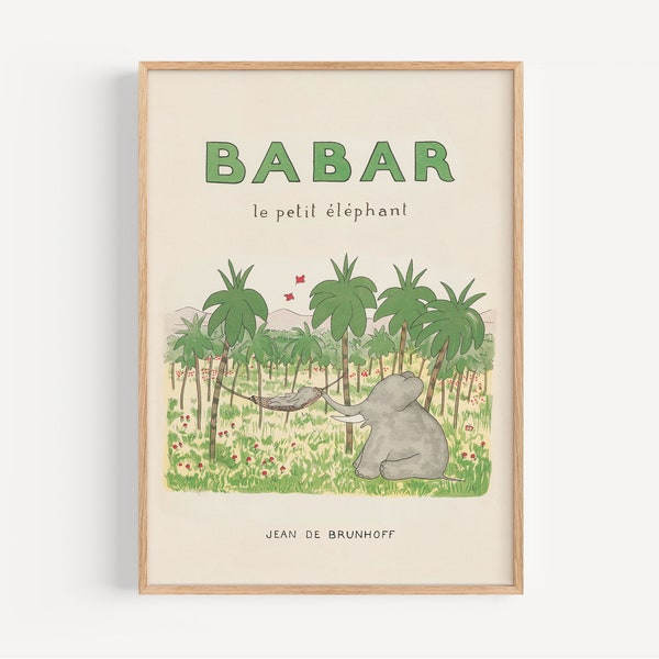 Babar avec sa mère • Digital download of vintage Babar the Elephant art print in sizes A3 and 12x16 inches for kids room or nursery