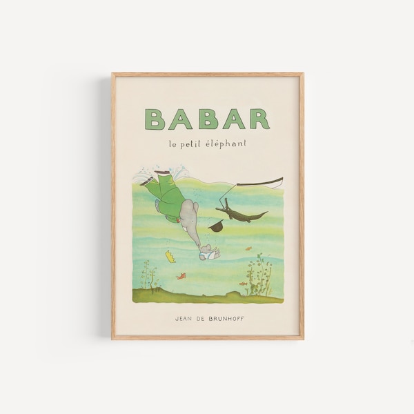 Babar le Petit Éléphant • Digital download of vintage Babar the Elephant art print in sizes A3 and 12x16 inches for kids room or nursery