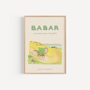 Babar à bicyclette • Descarga digital de la impresión de arte vintage Babar the Elephant en tamaños A3 y 30x40 cm para la habitación de los niños o la guardería