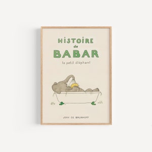 Babar prend son bain • Descarga digital de la impresión de arte vintage Babar the Elephant en tamaños A3 y 12x16 pulgadas para habitación o guardería de niños