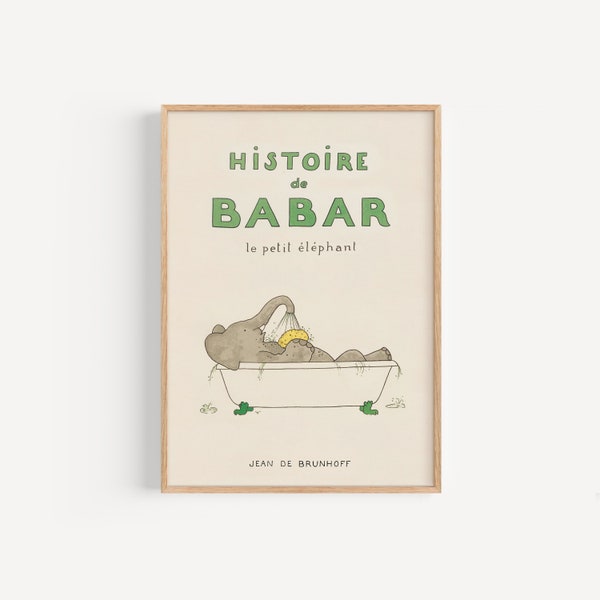 Babar prend son bain • Digital download of vintage Babar the Elephant art print in sizes A3 and 12x16 inches for kids room or nursery