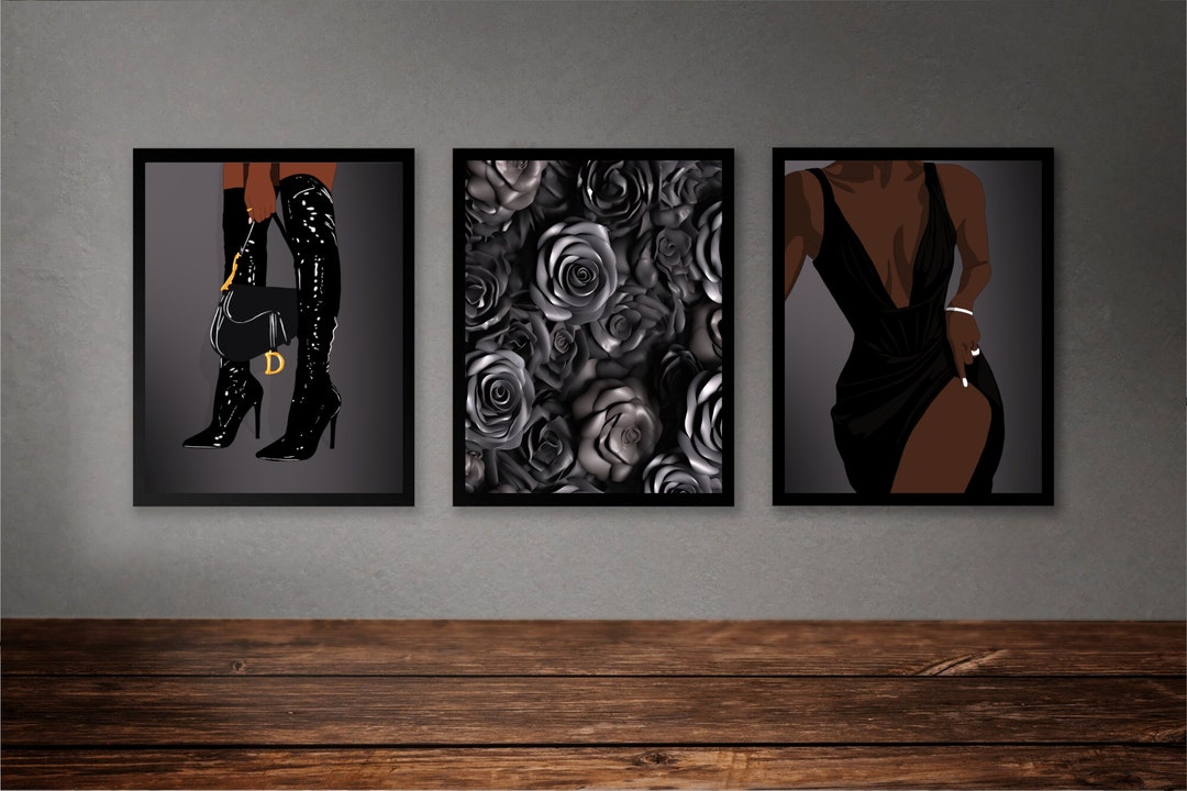 Black Woman Fashion Art Print Set: African American Wall Decor (digital ...