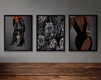 Black Woman Fashion Art Print Set: African American Wall Decor (Digital Download)