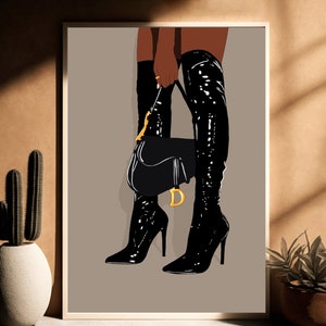 Black Woman With Black Boots Wall Art, Feminine Wall Art, Black Woman Art, Black Woman Wall Art, African Wall Art, Black Art Print