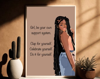 Black Woman Art Print: Self-Care Quote, Feminine Wall Decor (Digital Download)