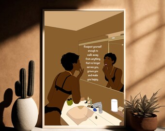 Black Woman Art Print: Respect Yourself Quote (Digital Download)