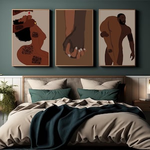 Wandkunst 3er-Set Schwarze Paare Kunst, Schwarze Paare Wandkunst, Schwarze Liebe Wandkunst, Schwarze Liebeskunst, Afrikanische Wandkunst, Afrikanische Kunst
