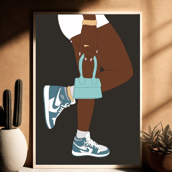 Black Girl Sneaker Art Poster, Nike Art, Nike Wall Art, Hypebeat, Sneaker Art, Black Woman Art, Jordan Sneaker Art, Sneaker Wall Art, Nike