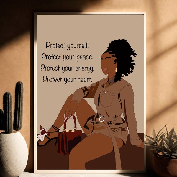 Black Woman Wall Art with Quote, Self Care Quote, Self Love Quote Wall Art, Black Woman Art, Black Woman Wall Art, Feminine Wall Art