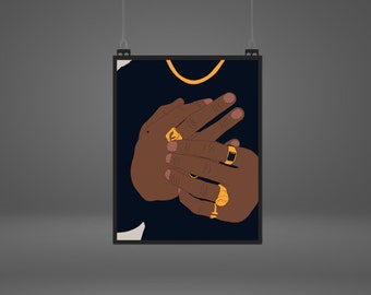 Stampa artistica con anelli d'oro di un uomo nero: decorazione afroamericana (download digitale)