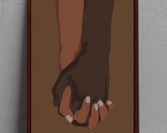 Black Love Art Print: Interracial Couple Hands Poster