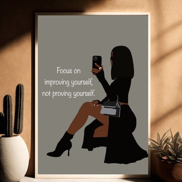Black Woman Art Print: Self-Care Quote, Feminine Wall Decor (Digital Download)