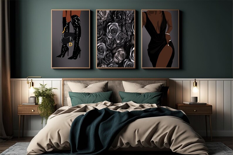 Black Woman Fashion Art Print Set: African American Wall Decor (digital ...