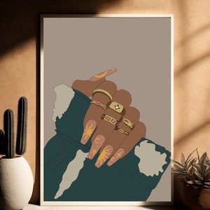 Black Woman Nails Art Print: Afro Woman Rings Poster (Digital Download)