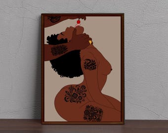 Black Love Art Print: Tattooed Couple, African American Wall Art