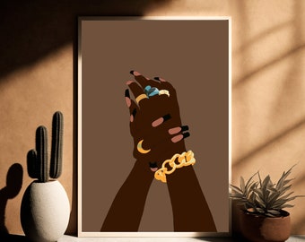 Black Woman Art Print: Afro Women Hands with Jewelry (Digital Download)