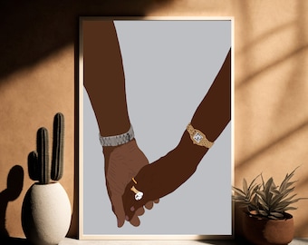 Black Love Art Print: African American Couple Holding Hands (Digital Download)