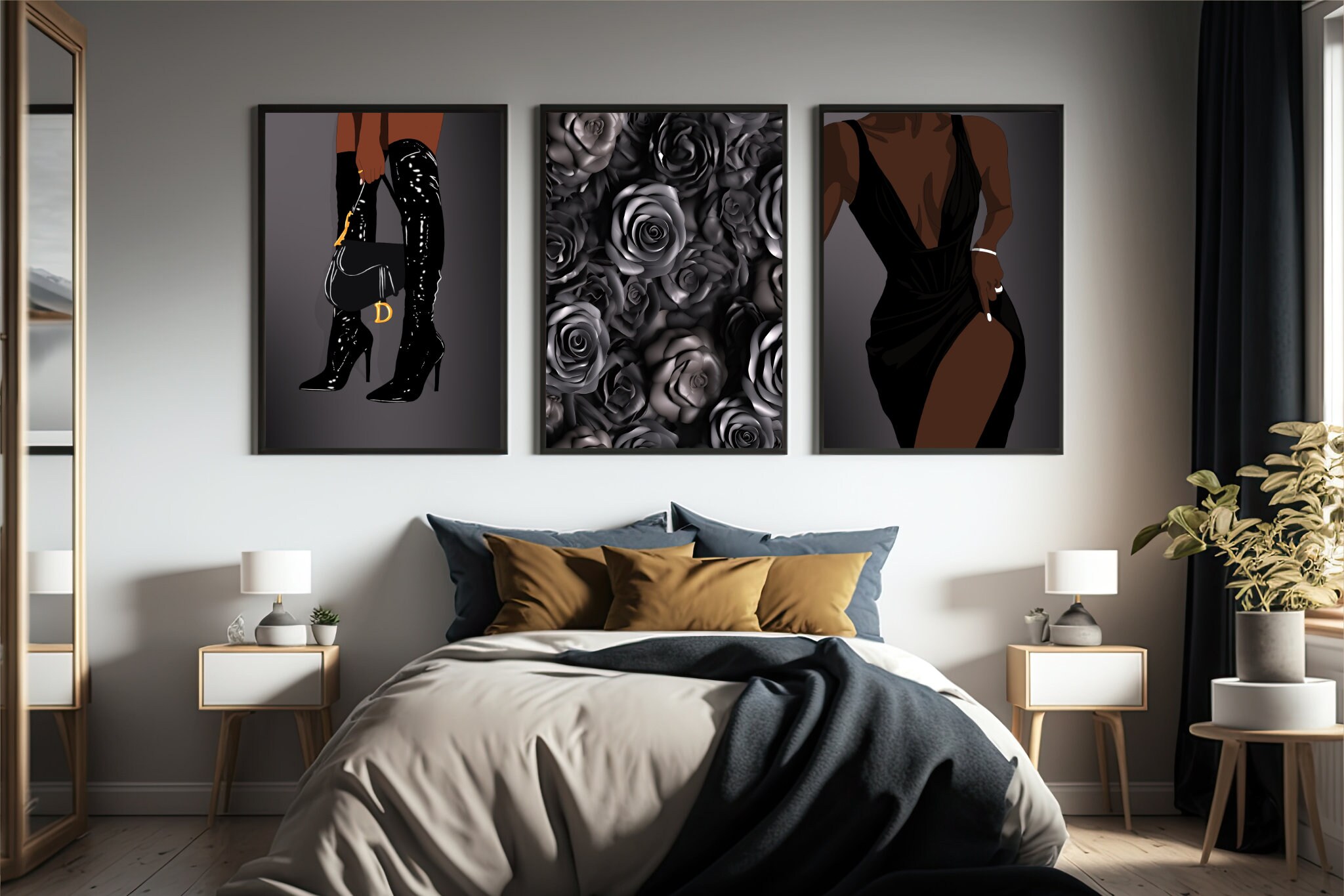 Black Woman Fashion Art Print Set: African American Wall Decor (digital ...