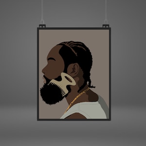 Black Man Art Print: Afro, Braids, Beard Comb (Digital Download)