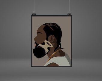 Black Man Art Print: Afro, Braids, Beard Comb (Digital Download)