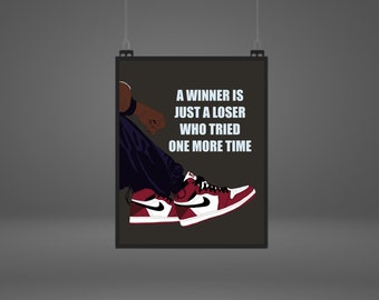 Impresión artística de zapatillas de hombre negro: Cita inspiradora (Descarga digital)