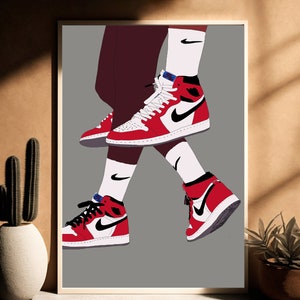 Sneaker Art Print: Red & White Shoes, Urban Style (Digital Download)